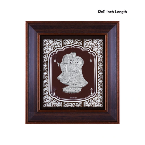 Radha Krishna Murti Photo Frame- 12 x 11 Inches | 999 Silver Foil Wall Picture Frame/ Wall Decor For Puja Room - Hindu God Photos & Frames
