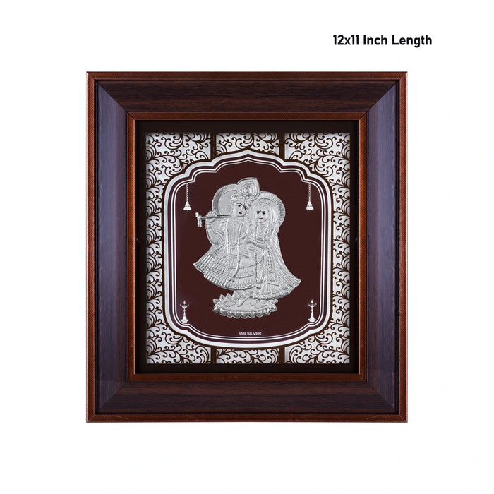 Radha Krishna Murti Photo Frame- 12 x 11 Inches | 999 Silver Foil Wall Picture Frame/ Wall Decor For Puja Room - Hindu God Photos & Frames