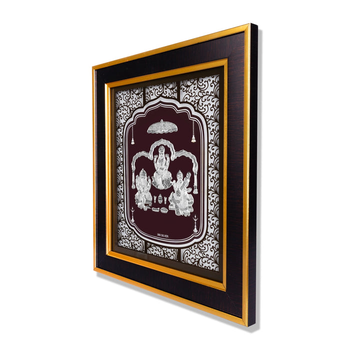 Lakshmi Ganesh Saraswati Murti Photo Frame- 12 x 11 Inches | 999 Silver Foil Wall Picture Frame For Puja Room - Hindu God Photos & Frames