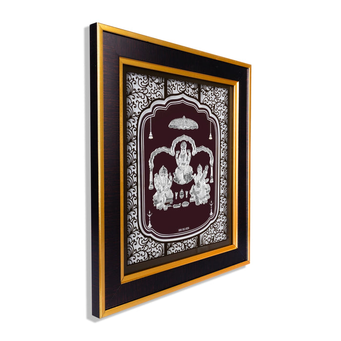 Lakshmi Ganesh Saraswati Murti Photo Frame- 12 x 11 Inches | 999 Silver Foil Wall Picture Frame For Puja Room - Hindu God Photos & Frames