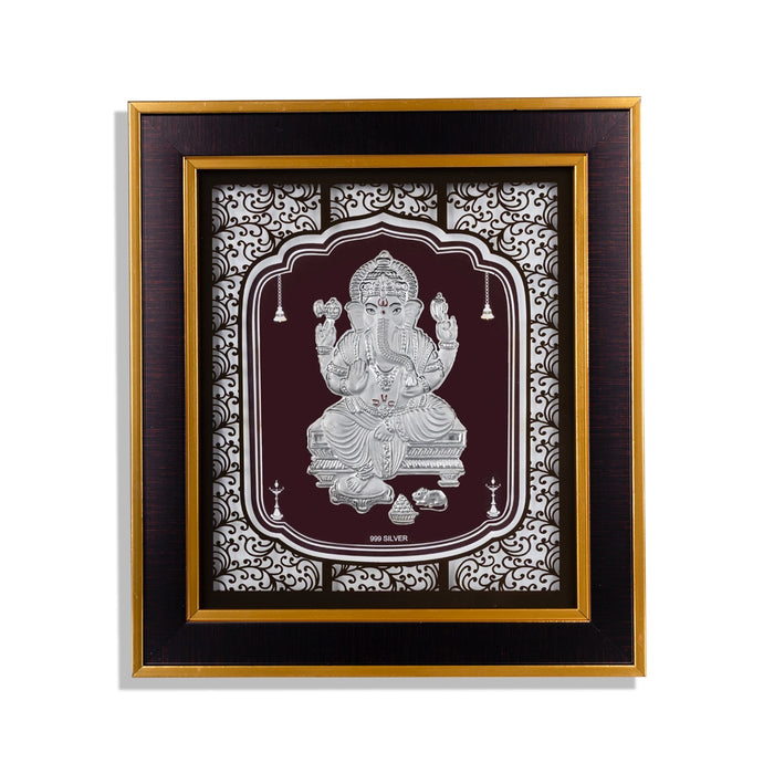 Ganesh Murti Photo Frame - 12 x 11 Inches | 999 Silver Foil Wall Picture Frame/ Wall Decor For Puja Room - Hindu God Photos & Frames