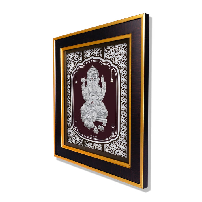 Ganesh Murti Photo Frame - 12 x 11 Inches | 999 Silver Foil Wall Picture Frame/ Wall Decor For Puja Room - Hindu God Photos & Frames