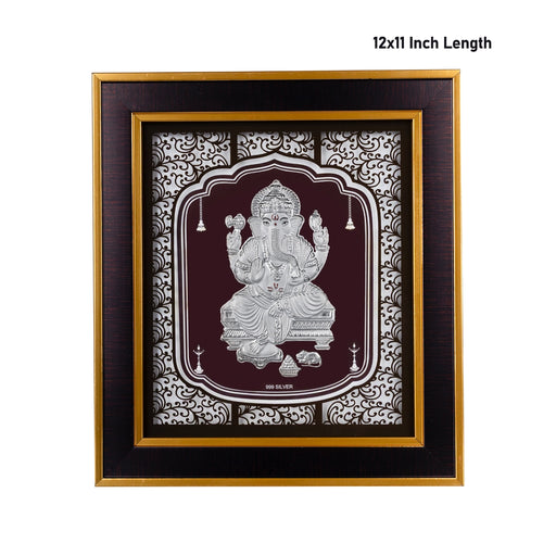 Ganesh Murti Photo Frame - 12 x 11 Inches | 999 Silver Foil Wall Picture Frame/ Wall Decor For Puja Room - Hindu God Photos & Frames