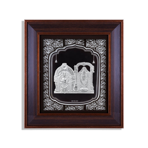 Perumal Thayar Photo Frame - 12 x 11 Inches | 999 Silver Foil Wall Picture Frame/ Wall Decor For Puja Room - Hindu God Photos & Frames