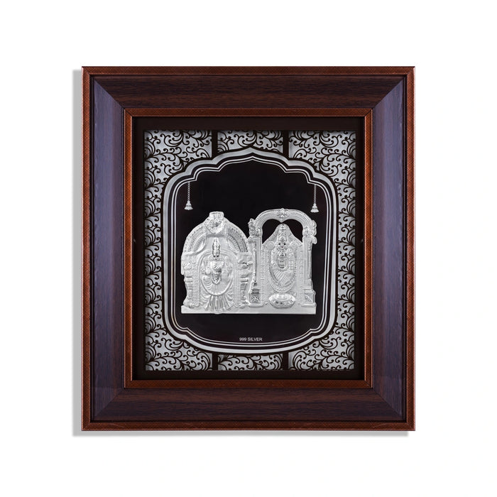 Perumal Thayar Photo Frame - 12 x 11 Inches | 999 Silver Foil Wall Picture Frame/ Wall Decor For Puja Room - Hindu God Photos & Frames