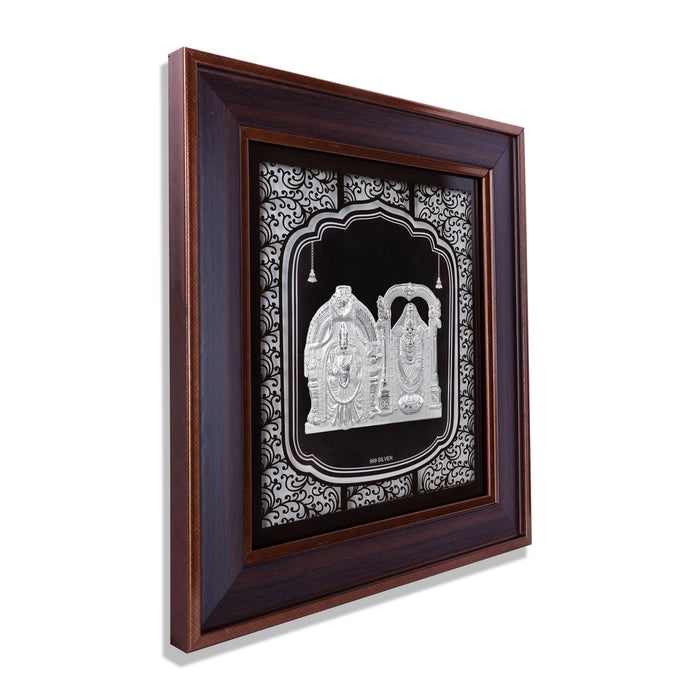 Perumal Thayar Photo Frame - 12 x 11 Inches | 999 Silver Foil Wall Picture Frame/ Wall Decor For Puja Room - Hindu God Photos & Frames