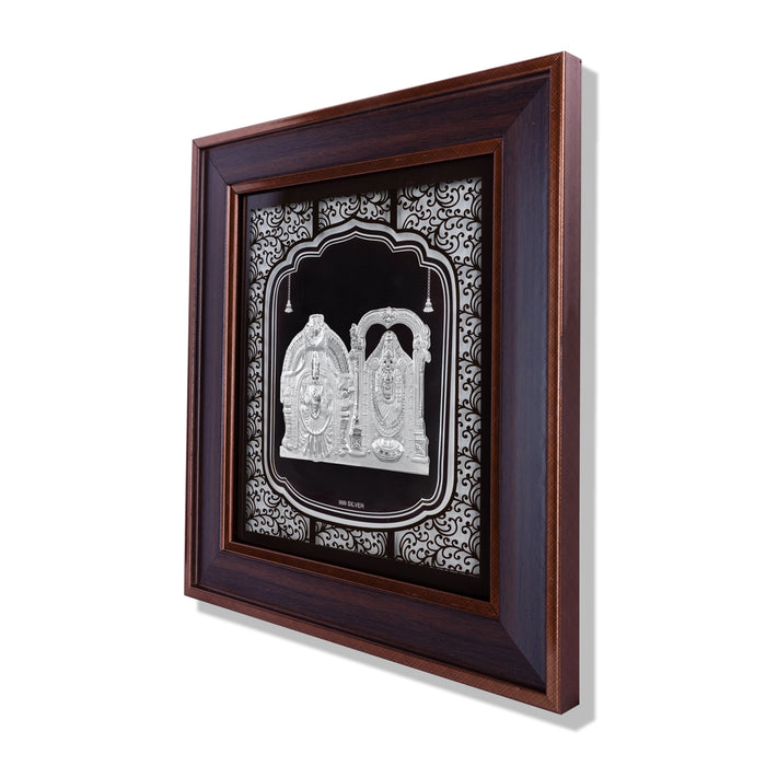 Perumal Thayar Photo Frame - 12 x 11 Inches | 999 Silver Foil Wall Picture Frame/ Wall Decor For Puja Room - Hindu God Photos & Frames