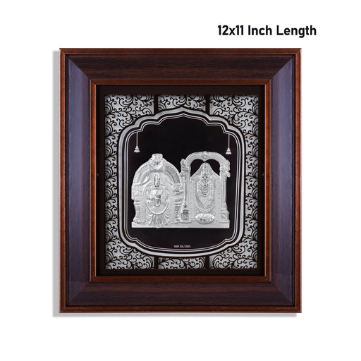 Perumal Thayar Photo Frame - 12 x 11 Inches | 999 Silver Foil Wall Picture Frame/ Wall Decor For Puja Room - Hindu God Photos & Frames