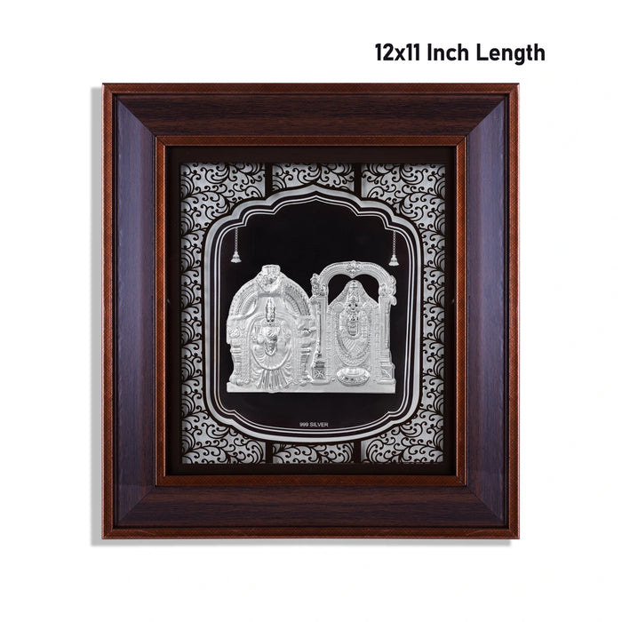 Perumal Thayar Photo Frame - 12 x 11 Inches | 999 Silver Foil Wall Picture Frame/ Wall Decor For Puja Room - Hindu God Photos & Frames