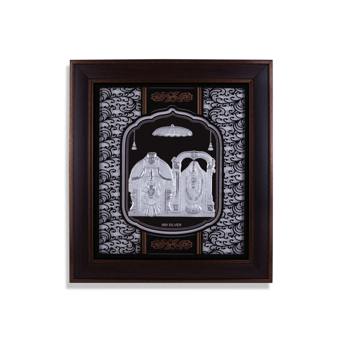 Perumal Thayar Photo Frame- 14 X 12 Inches | 999 Silver Foil Picture Frame/ Wall Picture For Pooja Room - Hindu God Photos & Frames