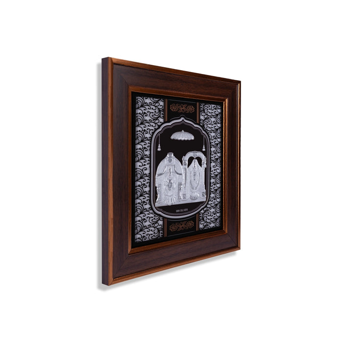 Perumal Thayar Photo Frame- 14 X 12 Inches | 999 Silver Foil Picture Frame/ Wall Picture For Pooja Room - Hindu God Photos & Frames