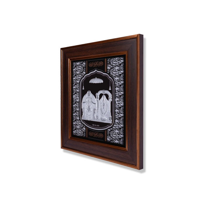 Perumal Thayar Photo Frame- 14 X 12 Inches | 999 Silver Foil Picture Frame/ Wall Picture For Pooja Room - Hindu God Photos & Frames