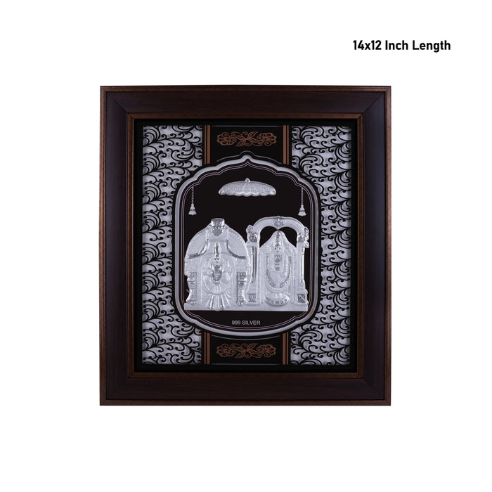 Perumal Thayar Photo Frame- 14 X 12 Inches | 999 Silver Foil Picture Frame/ Wall Picture For Pooja Room - Hindu God Photos & Frames