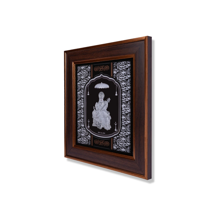 Saraswati Murti Photo Frame - 14 X 12 Inches | 999 Silver Foil Picture Frame/ Wall Picture For Pooja - Hindu God Photos & Frames