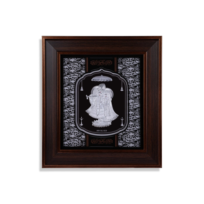 Radha Krishna Murti Photo Frame- 14 X 12 Inches | 999 Silver Foil Picture Frame/ Wall Picture For Pooja - Hindu God Photos & Frames