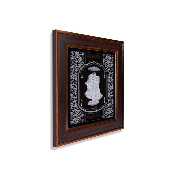 Radha Krishna Murti Photo Frame- 14 X 12 Inches | 999 Silver Foil Picture Frame/ Wall Picture For Pooja - Hindu God Photos & Frames