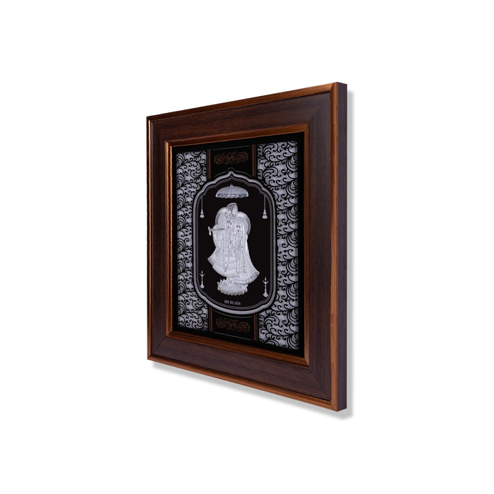 Radha Krishna Murti Photo Frame- 14 X 12 Inches | 999 Silver Foil Picture Frame/ Wall Picture For Pooja - Hindu God Photos & Frames