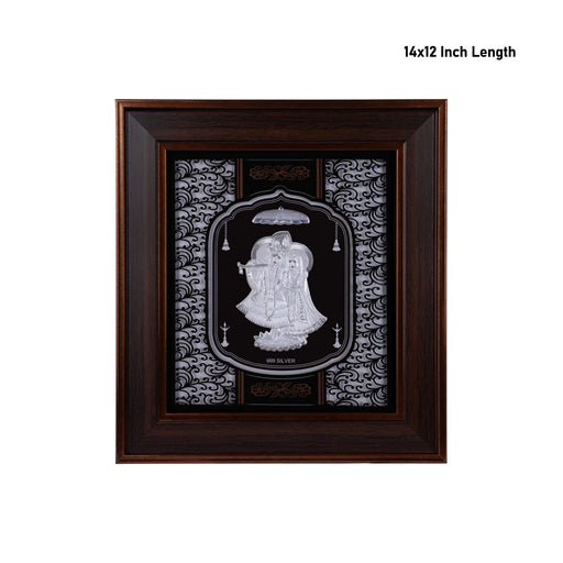 Radha Krishna Murti Photo Frame- 14 X 12 Inches | 999 Silver Foil Picture Frame/ Wall Picture For Pooja - Hindu God Photos & Frames