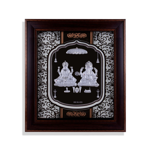Lakshmi Ganesh Murti Photo Frame- 14 X 12 Inches | 999 Silver Foil Picture Frame/ Wall Picture For Pooja Room - Hindu God Photos & Frames