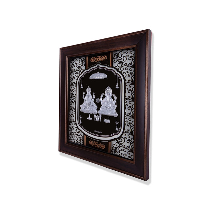 Lakshmi Ganesh Murti Photo Frame- 14 X 12 Inches | 999 Silver Foil Picture Frame/ Wall Picture For Pooja Room - Hindu God Photos & Frames