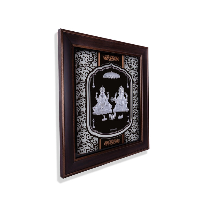 Lakshmi Ganesh Murti Photo Frame- 14 X 12 Inches | 999 Silver Foil Picture Frame/ Wall Picture For Pooja Room - Hindu God Photos & Frames