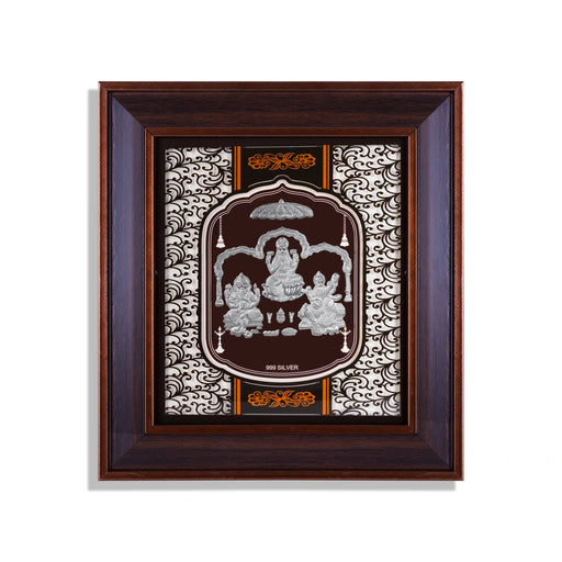 Lakshmi Ganesh Saraswati Murti Photo Frame- 14 X 12 Inches | 999 Silver Foil Picture Frame For Pooja - Hindu God Photos & Frames