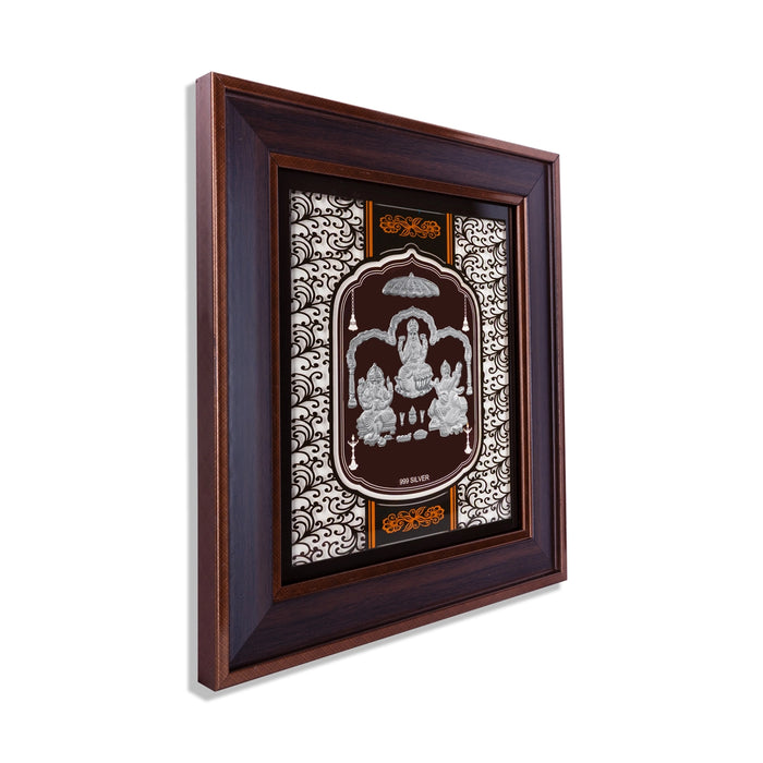 Lakshmi Ganesh Saraswati Murti Photo Frame- 14 X 12 Inches | 999 Silver Foil Picture Frame For Pooja - Hindu God Photos & Frames