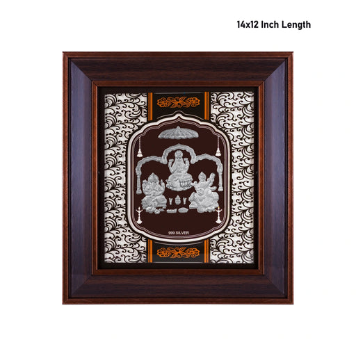 Lakshmi Ganesh Saraswati Murti Photo Frame- 14 X 12 Inches | 999 Silver Foil Picture Frame For Pooja - Hindu God Photos & Frames