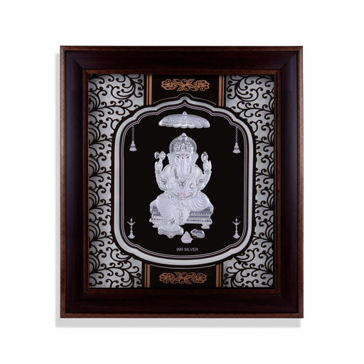 Ganesh Murti Photo Frame - 14 X 12 Inches | 999 Silver Foil Picture Frame/ Wall Picture For Pooja Room - Hindu God Photos & Frames