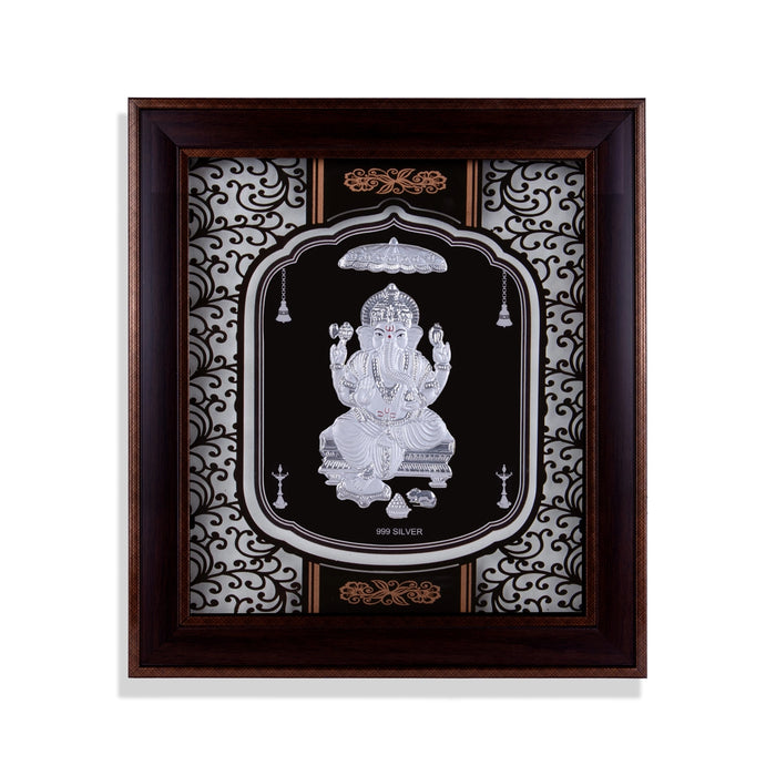 Ganesh Murti Photo Frame - 14 X 12 Inches | 999 Silver Foil Picture Frame/ Wall Picture For Pooja Room - Hindu God Photos & Frames