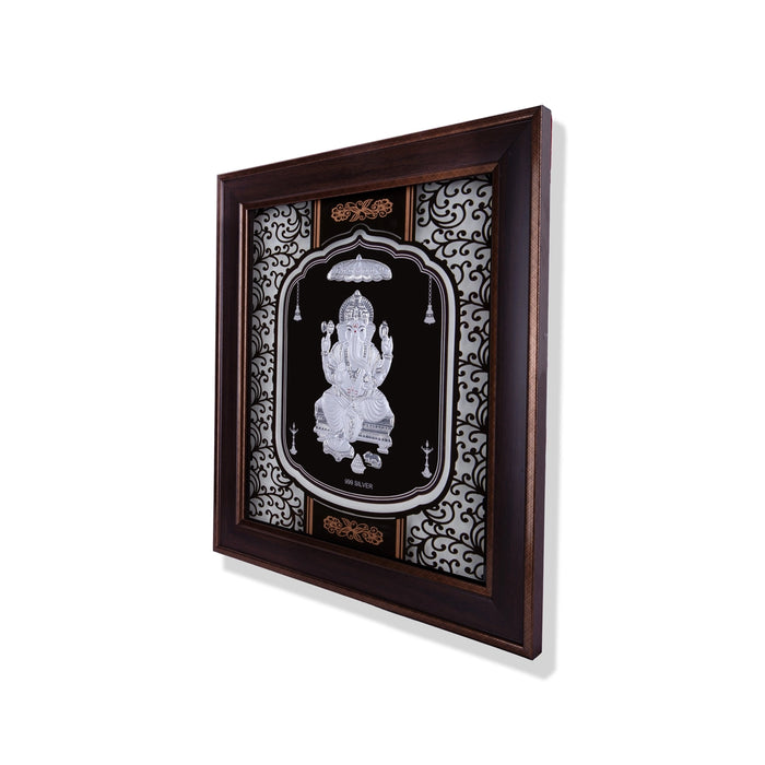 Ganesh Murti Photo Frame - 14 X 12 Inches | 999 Silver Foil Picture Frame/ Wall Picture For Pooja Room - Hindu God Photos & Frames