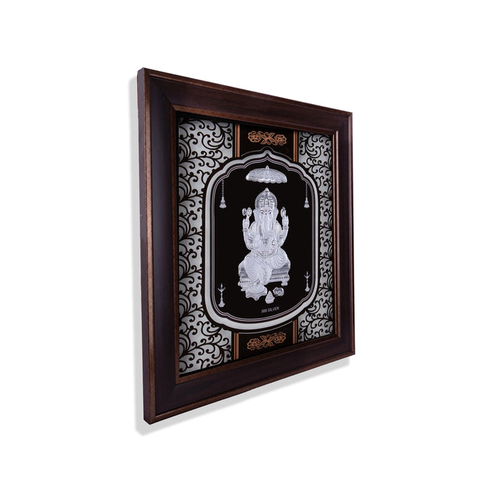 Ganesh Murti Photo Frame - 14 X 12 Inches | 999 Silver Foil Picture Frame/ Wall Picture For Pooja Room - Hindu God Photos & Frames