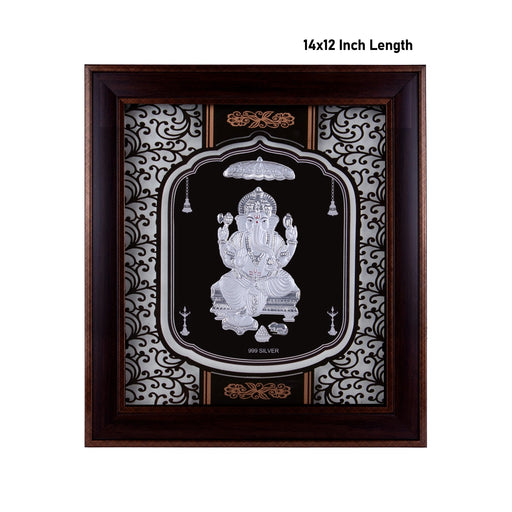 Ganesh Murti Photo Frame - 14 X 12 Inches | 999 Silver Foil Picture Frame/ Wall Picture For Pooja Room - Hindu God Photos & Frames