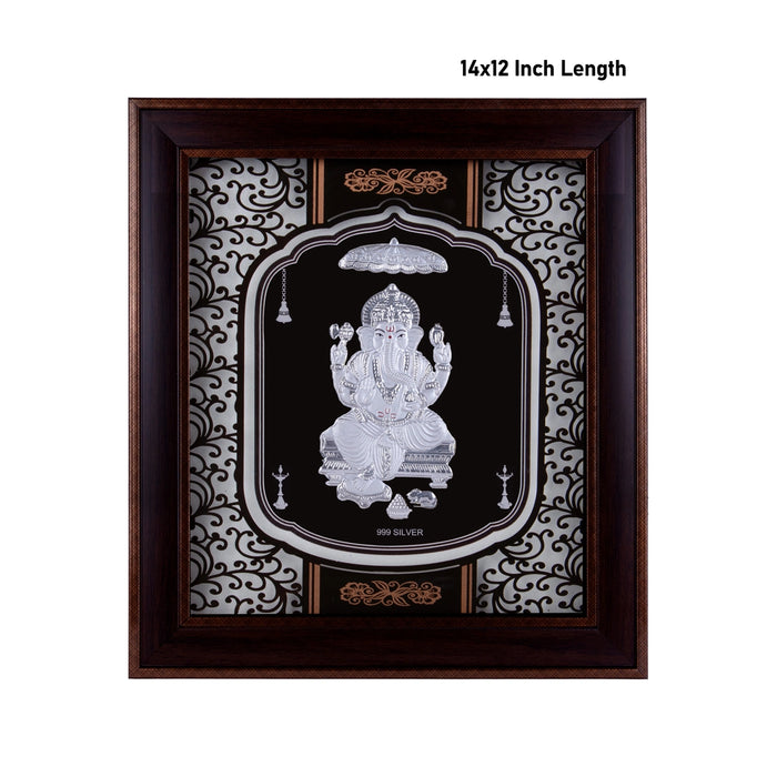 Ganesh Murti Photo Frame - 14 X 12 Inches | 999 Silver Foil Picture Frame/ Wall Picture For Pooja Room - Hindu God Photos & Frames