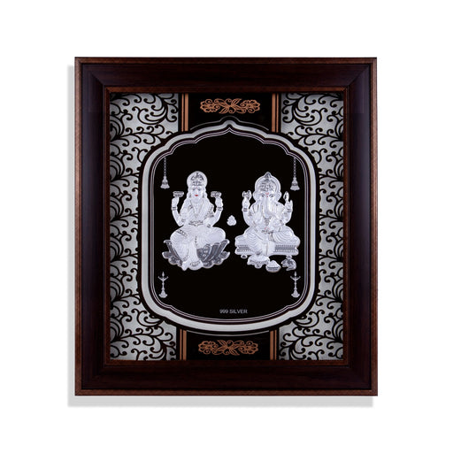 Lakshmi Ganesh Murti Photo Frame - 16.5 X 14.5 Inches | 999 Silver Foil Picture Frame/ Wall Picture For Pooja - Hindu God Photos & Frames