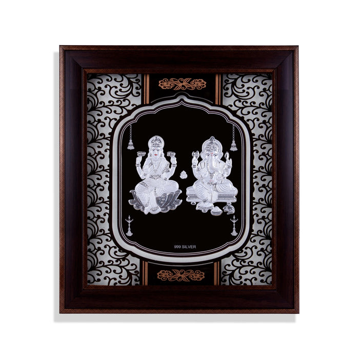 Lakshmi Ganesh Murti Photo Frame - 16.5 X 14.5 Inches | 999 Silver Foil Picture Frame/ Wall Picture For Pooja - Hindu God Photos & Frames