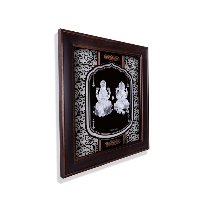 Lakshmi Ganesh Murti Photo Frame - 16.5 X 14.5 Inches | 999 Silver Foil Picture Frame/ Wall Picture For Pooja - Hindu God Photos & Frames