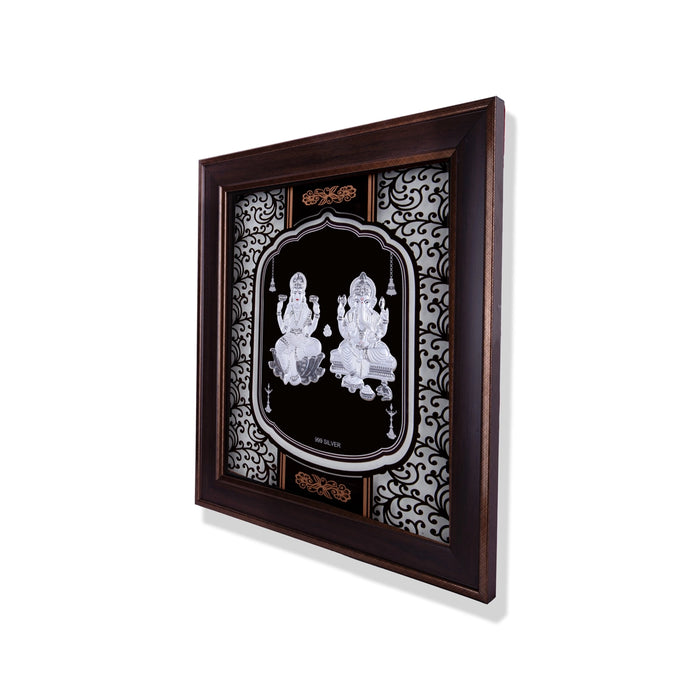 Lakshmi Ganesh Murti Photo Frame - 16.5 X 14.5 Inches | 999 Silver Foil Picture Frame/ Wall Picture For Pooja - Hindu God Photos & Frames