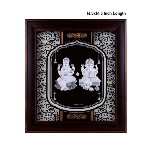 Lakshmi Ganesh Murti Photo Frame - 16.5 X 14.5 Inches | 999 Silver Foil Picture Frame/ Wall Picture For Pooja - Hindu God Photos & Frames