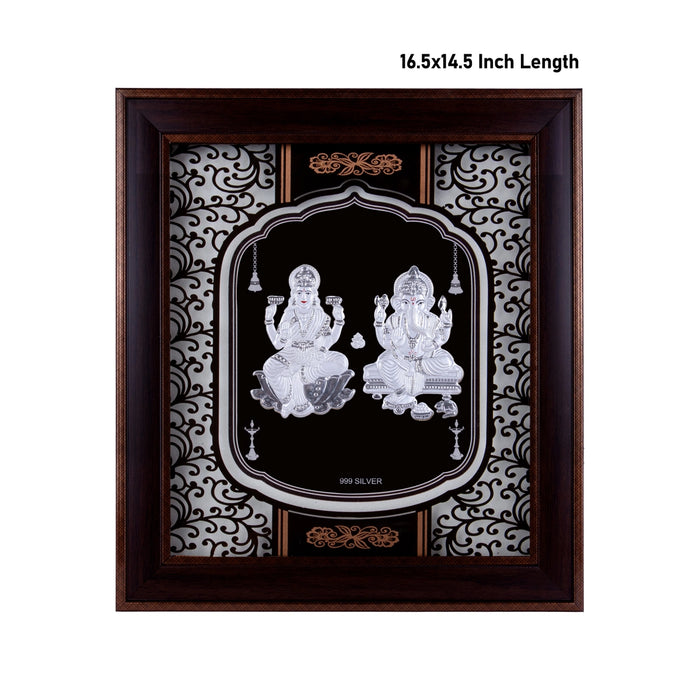 Lakshmi Ganesh Murti Photo Frame - 16.5 X 14.5 Inches | 999 Silver Foil Picture Frame/ Wall Picture For Pooja - Hindu God Photos & Frames