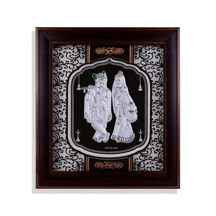 Radha Krishna Murti Photo Frame - 16.5 X 14.5 Inches | 999 Silver Foil Picture Frame/ Wall Picture For Pooja - Hindu God Photos & Frames