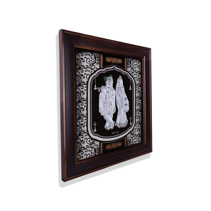 Radha Krishna Murti Photo Frame - 16.5 X 14.5 Inches | 999 Silver Foil Picture Frame/ Wall Picture For Pooja - Hindu God Photos & Frames