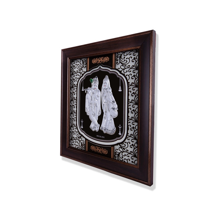 Radha Krishna Murti Photo Frame - 16.5 X 14.5 Inches | 999 Silver Foil Picture Frame/ Wall Picture For Pooja - Hindu God Photos & Frames