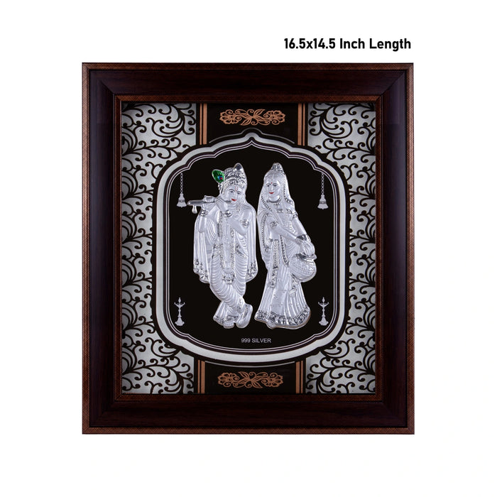 Radha Krishna Murti Photo Frame - 16.5 X 14.5 Inches | 999 Silver Foil Picture Frame/ Wall Picture For Pooja - Hindu God Photos & Frames