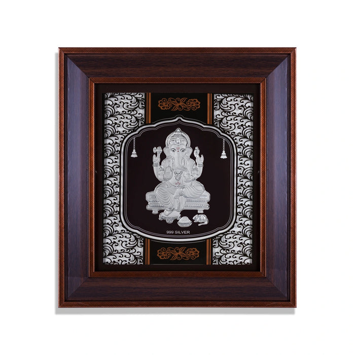 Ganesh Murti Photo Frame - 16.5 X 14.5 Inches | 999 Silver Foil Picture Frame/ Wall Picture For Pooja - Hindu God Photos & Frames