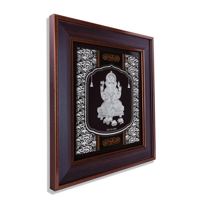 Ganesh Murti Photo Frame - 16.5 X 14.5 Inches | 999 Silver Foil Picture Frame/ Wall Picture For Pooja - Hindu God Photos & Frames