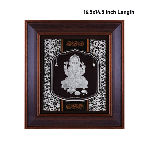 Ganesh Murti Photo Frame - 16.5 X 14.5 Inches | 999 Silver Foil Picture Frame/ Wall Picture For Pooja - Hindu God Photos & Frames