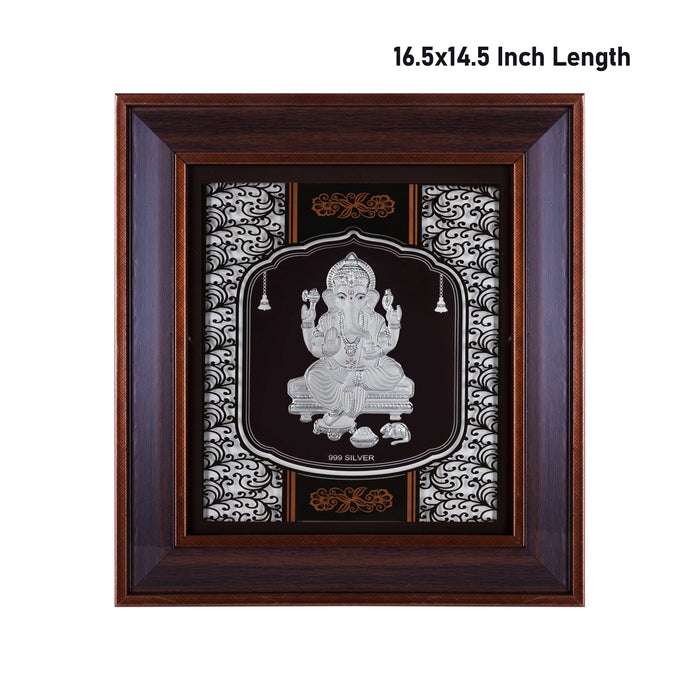 Ganesh Murti Photo Frame - 16.5 X 14.5 Inches | 999 Silver Foil Picture Frame/ Wall Picture For Pooja - Hindu God Photos & Frames