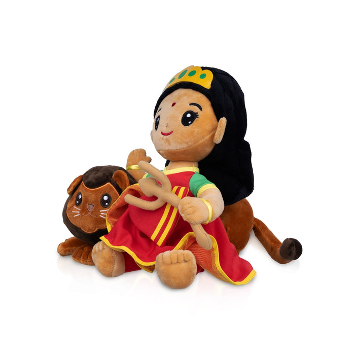 Baby Durga Murti Singing Toy With Lion- 11 X 9.5 inches | Soft Musical Toy/Mantra Chanting Toy For Kids& Gifting - Traditional Games & Toys