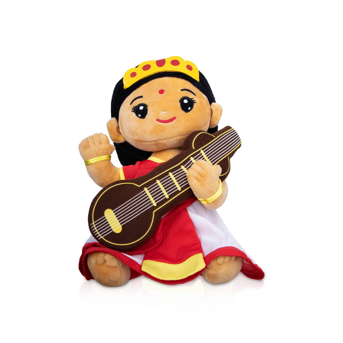 Saraswati Murti Singing Toy - 11 X 6 inches | Soft Musical Toy/ Mantra Chanting Toy For Kids And Gifting - Traditional Games & Toys